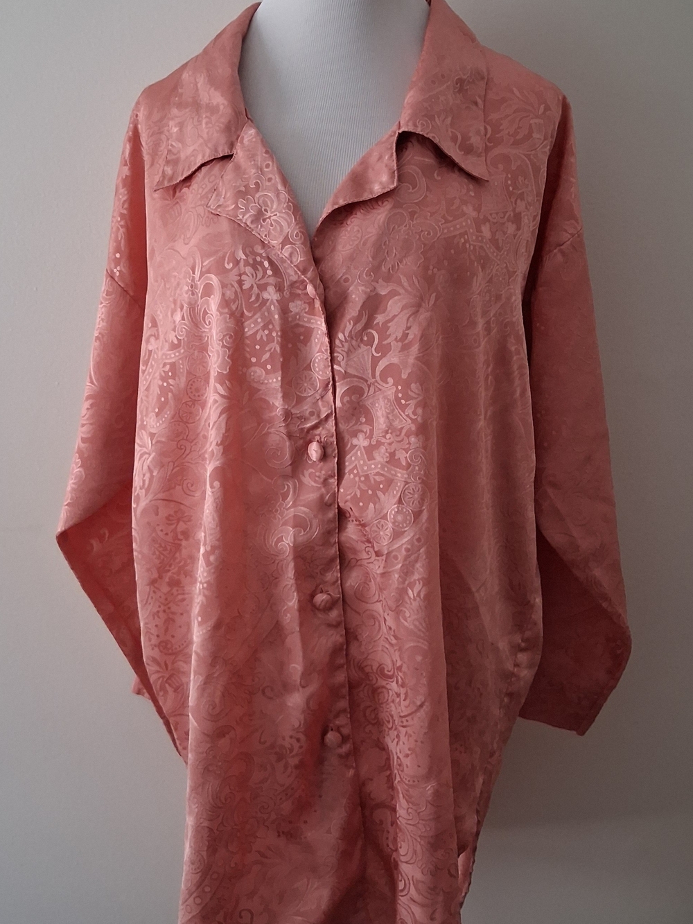 Vintage Victorias Secret‎ Peach Jacquard Damask Pajama Top Oversized M/L